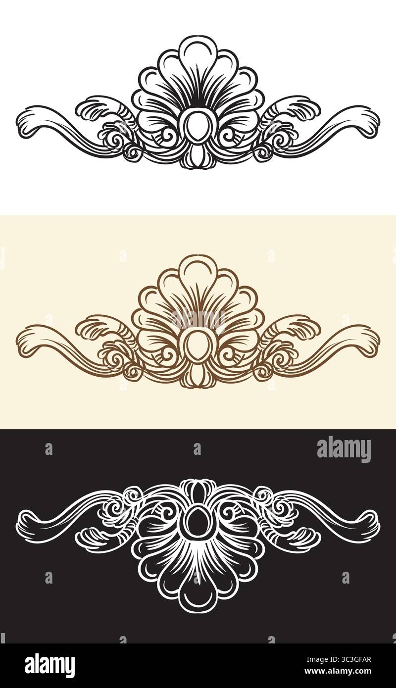 Sea Shell Scroll Design Scroll abstract leaves and seashell engraving scroll design element ...