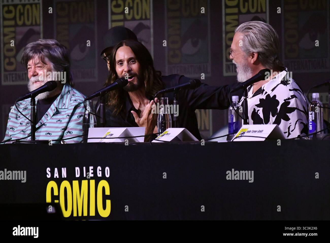 Writer Steven Lisberger, from left, Jared Leto, and Jeff Bridges attend ...