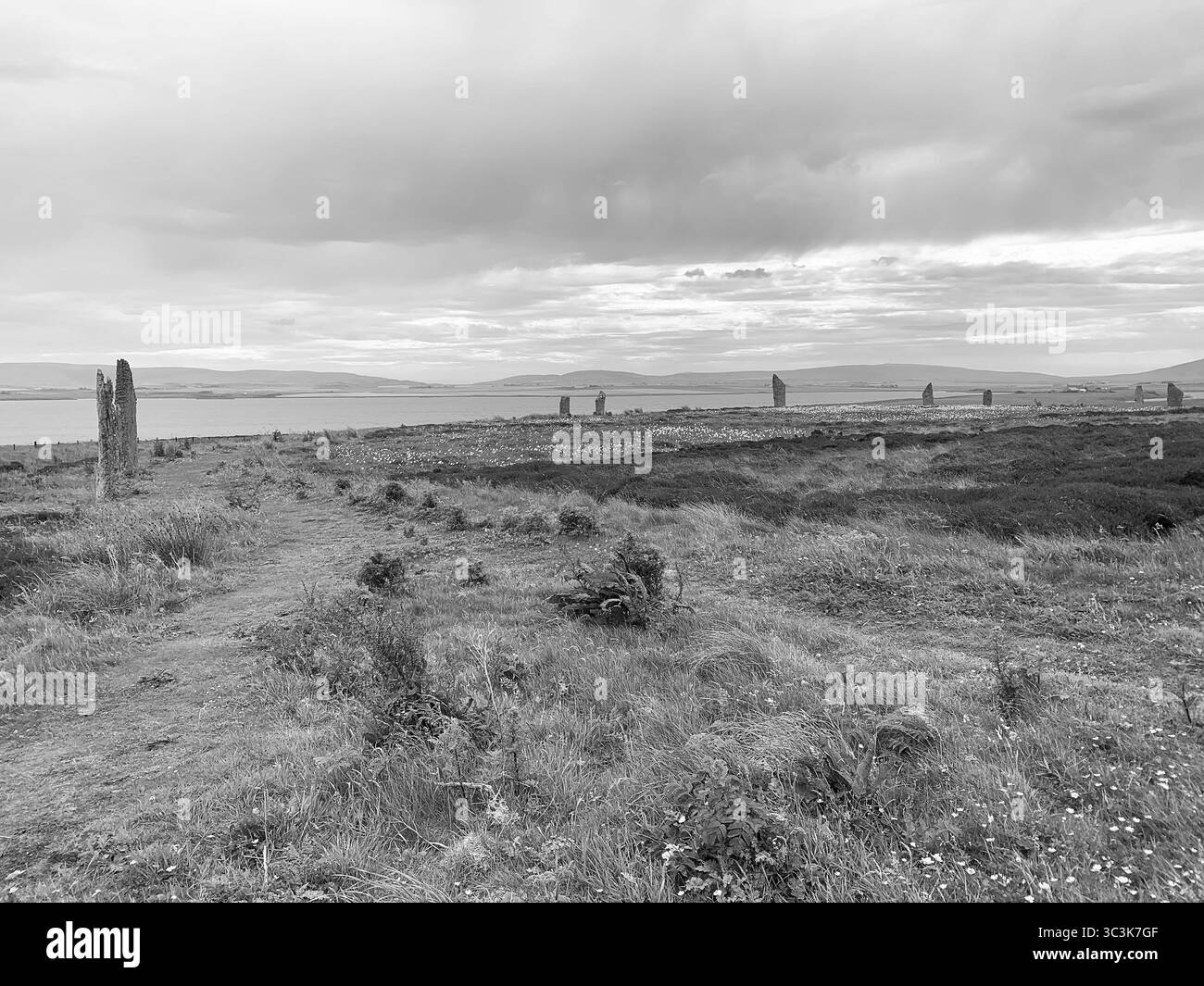 The Ring of Brodgar on the Orkneys Scotland Island Islands famous historic landscape ancient people prehistoric cave men and women lived old - Smartphone Captured Stock Image