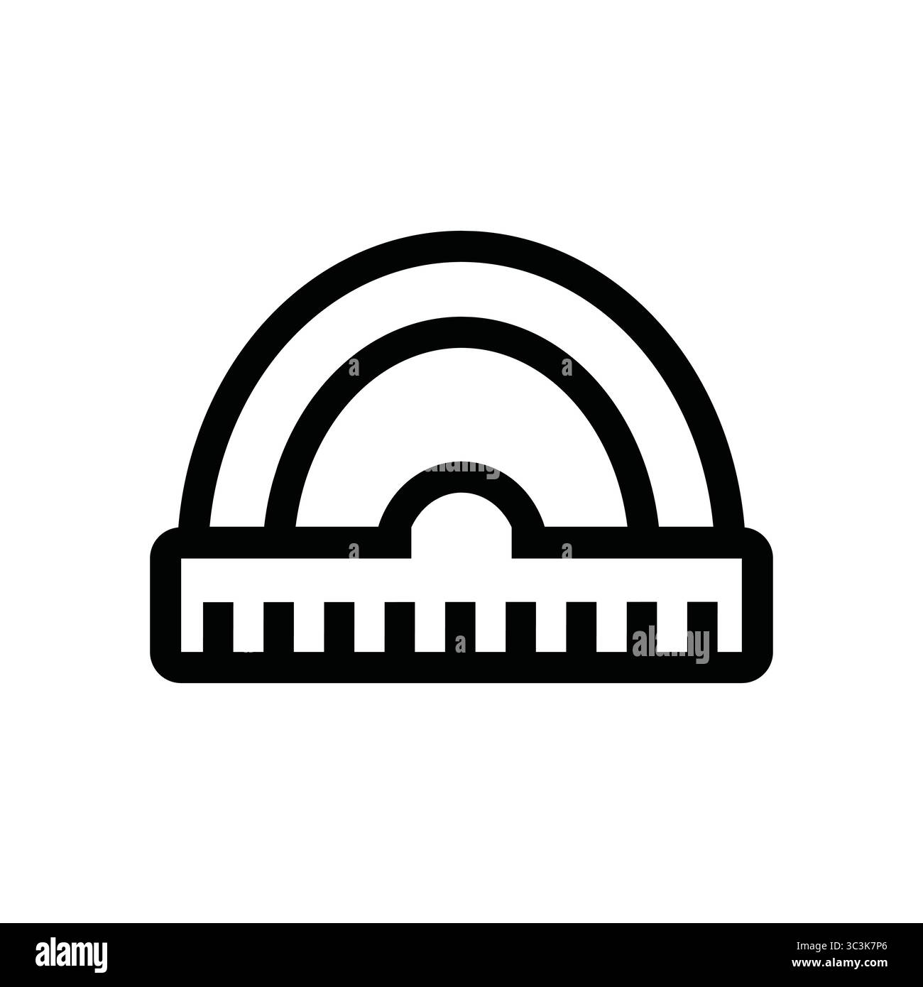 Black protractor icon, stationary for office. Hand drawn office element Stock Vector
