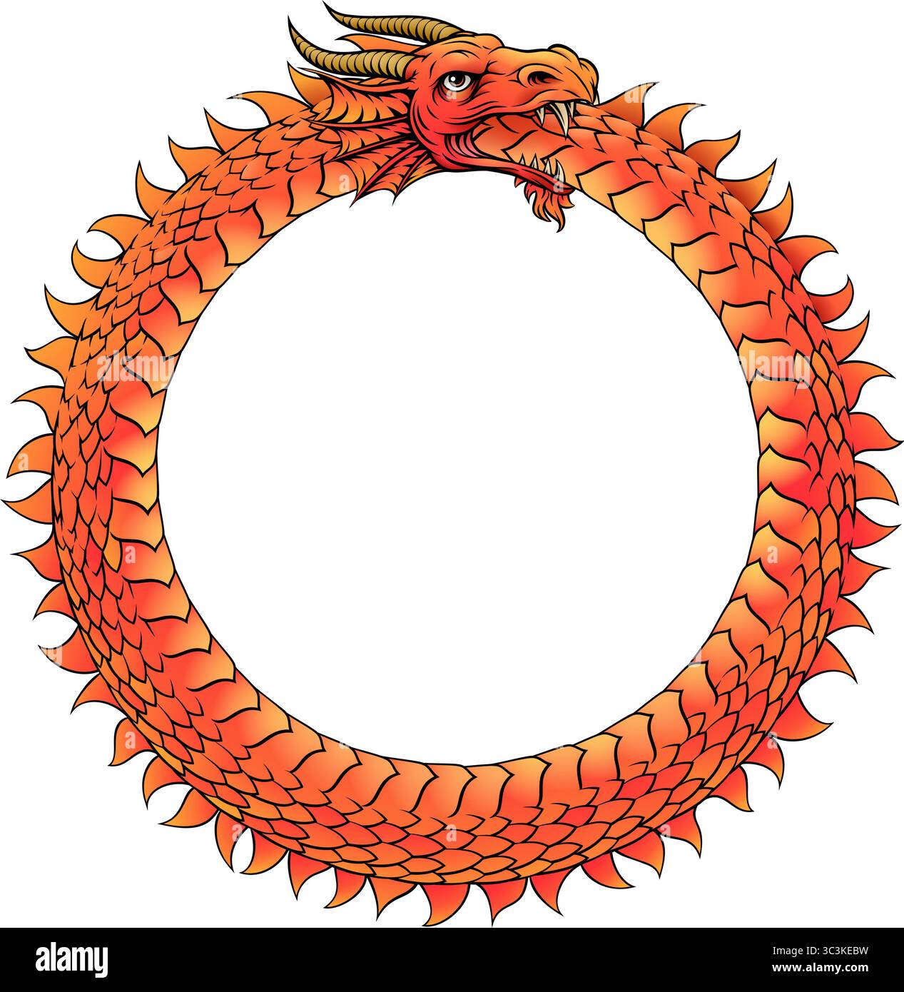 Ouroboros Circle Dragon Eating Circular Tail Stock Vector