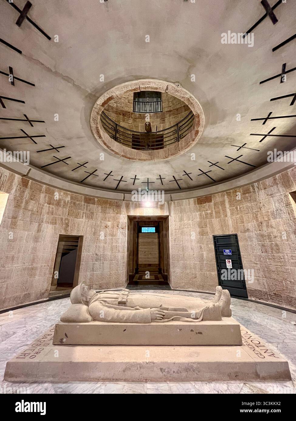 Interior of the Pocol War Cemetery and Shrine to the World War One Italian dead soldiers and crypt of Gold Medalist Lieutenant Francesco Barbieri. - Smartphone Captured Stock Image