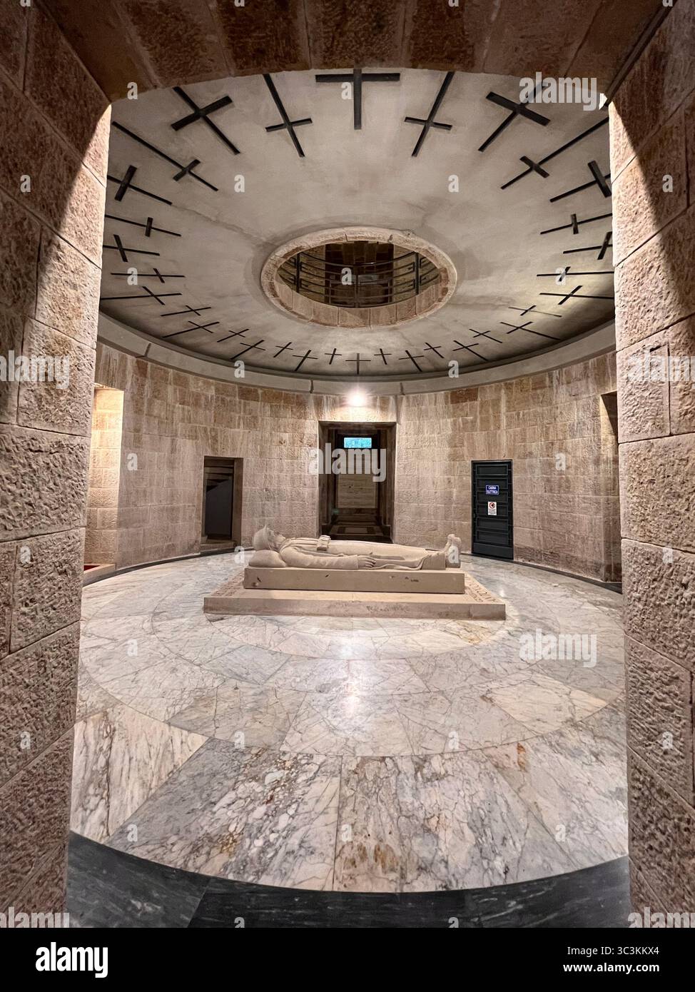 Interior of the Pocol War Cemetery and Shrine to the World War One Italian dead soldiers and crypt of Gold Medalist Lieutenant Francesco Barbieri. - Smartphone Captured Stock Image