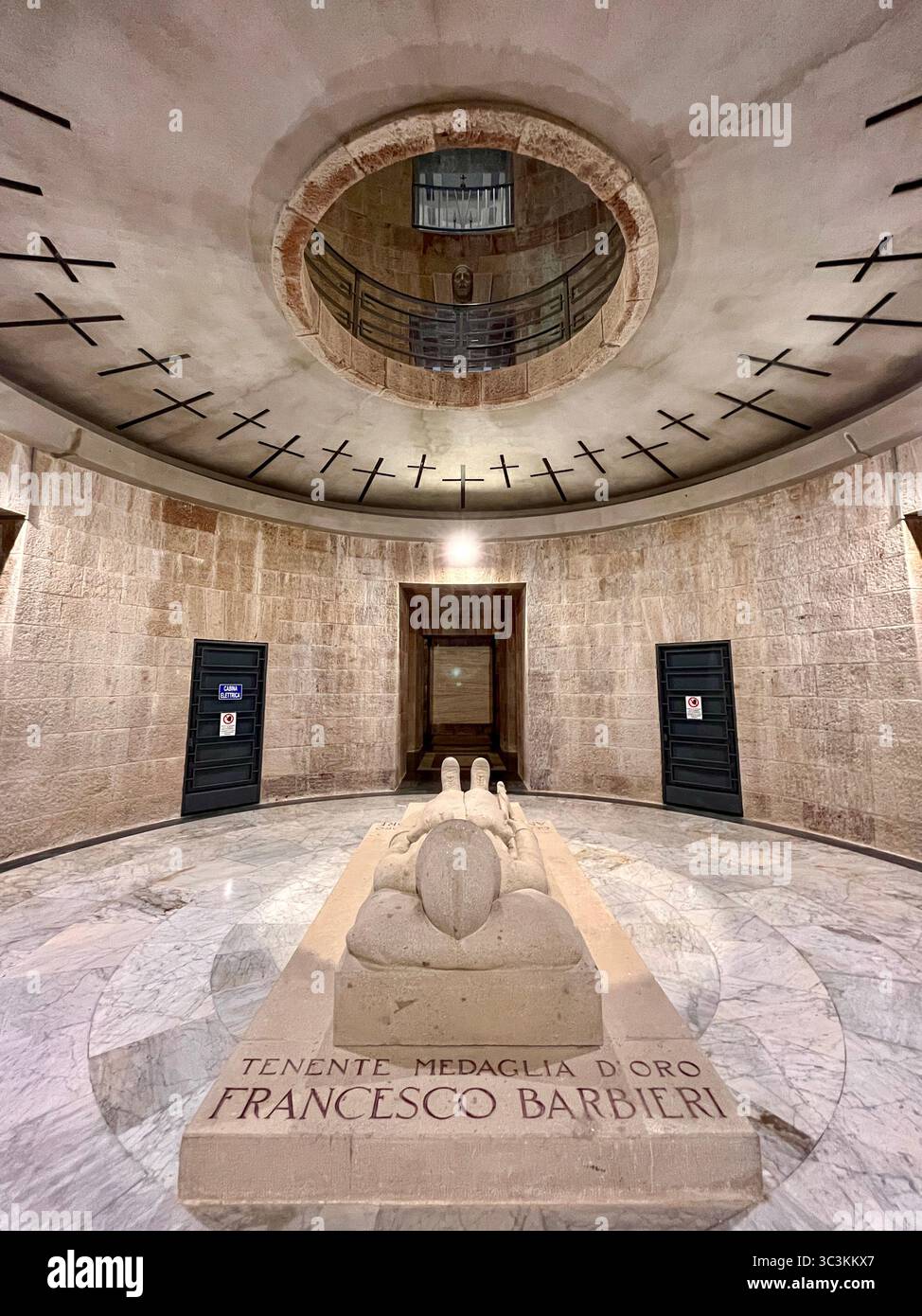 Interior of the Pocol War Cemetery and Shrine to the World War One Italian dead soldiers and crypt of Gold Medalist Lieutenant Francesco Barbieri. - Smartphone Captured Stock Image