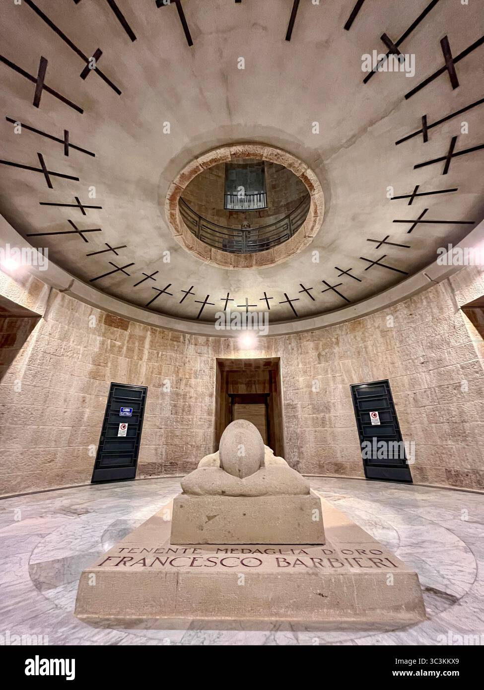 Interior of the Pocol War Cemetery and Shrine to the World War One Italian dead soldiers and crypt of Gold Medalist Lieutenant Francesco Barbieri. - Smartphone Captured Stock Image
