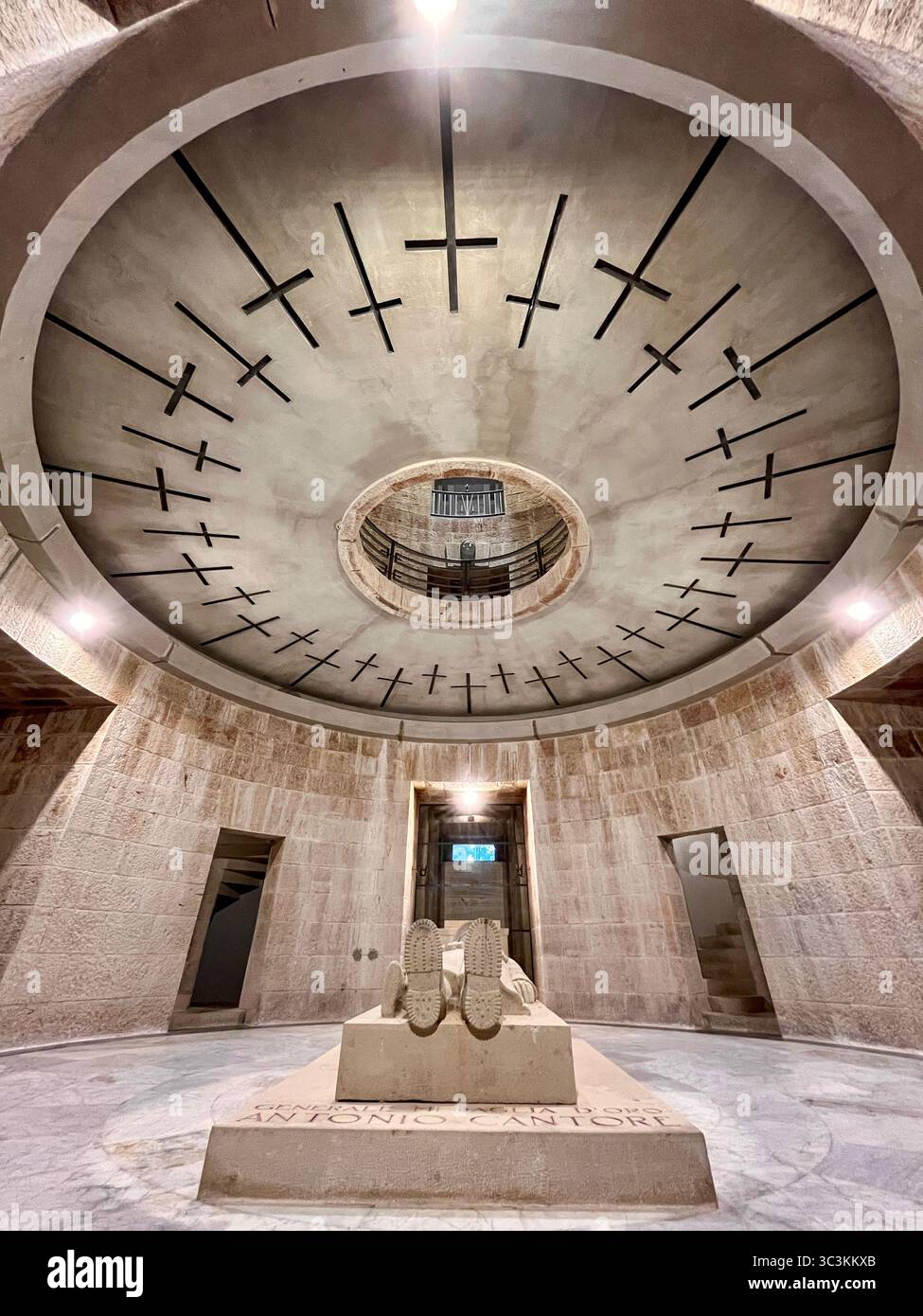 Interior of the Pocol War Cemetery and Shrine to the World War One Italian dead soldiers and crypt of Gold Medalist Lieutenant Francesco Barbieri. - Smartphone Captured Stock Image
