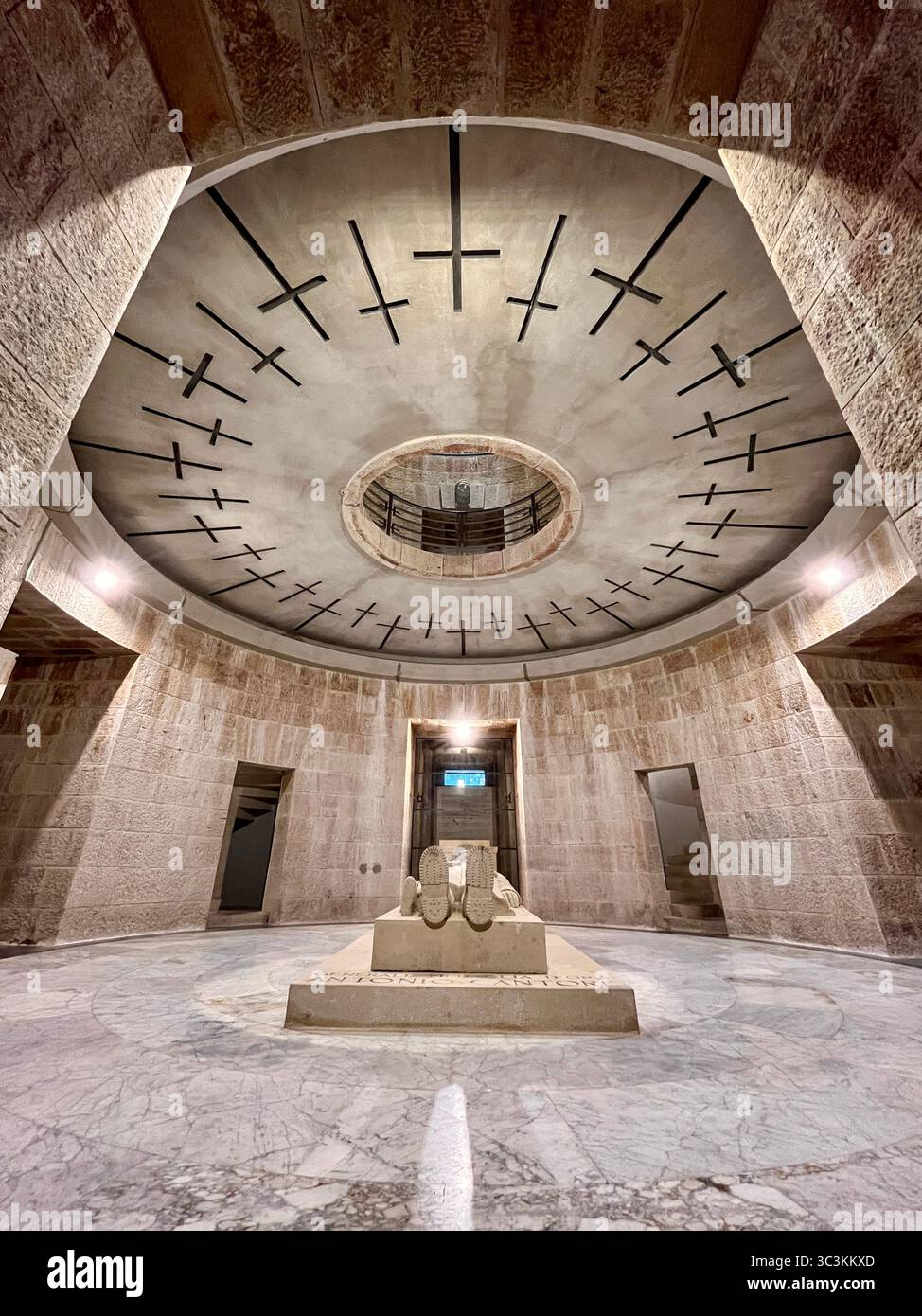Interior of the Pocol War Cemetery and Shrine to the World War One Italian dead soldiers and crypt of Gold Medalist Lieutenant Francesco Barbieri. - Smartphone Captured Stock Image