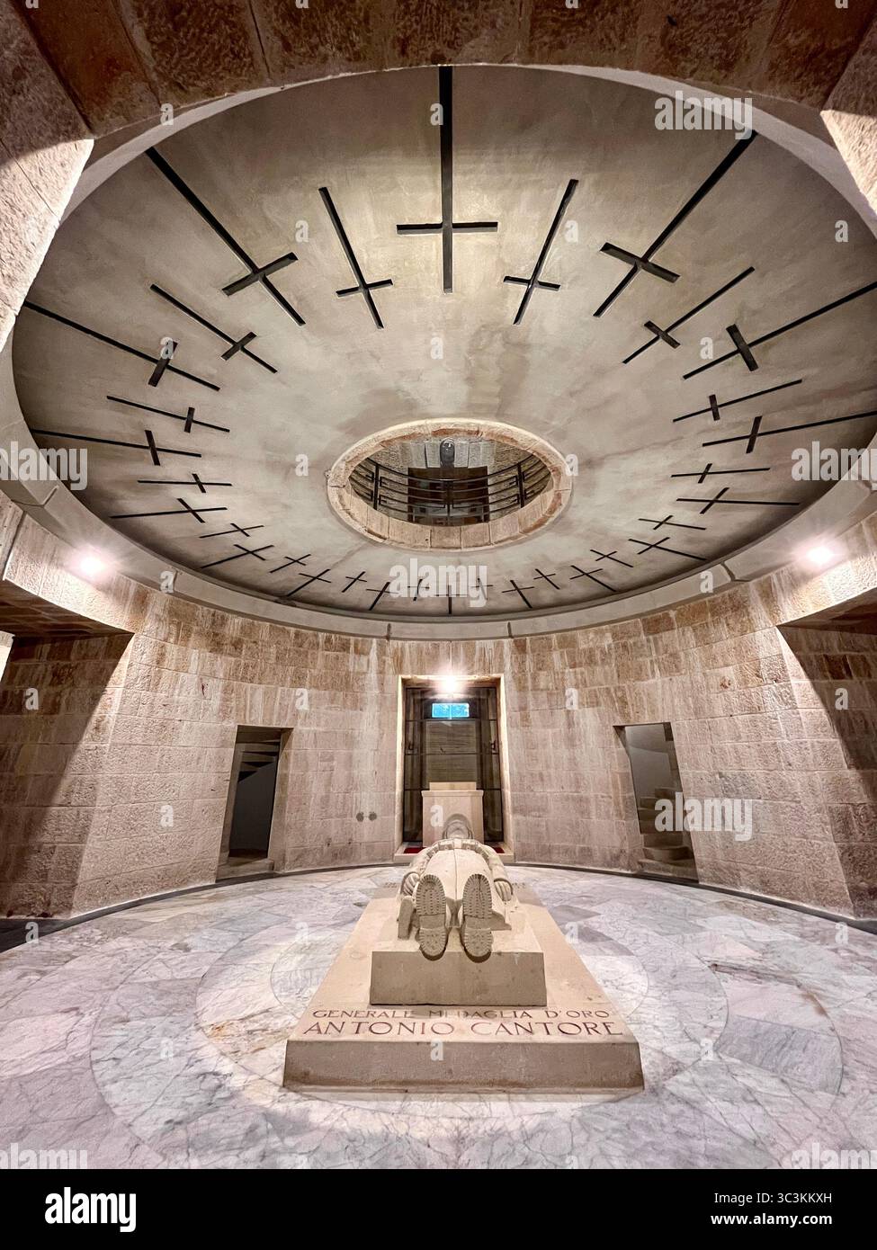 Interior of the Pocol War Cemetery and Shrine to the World War One Italian dead soldiers and crypt of Gold Medalist Lieutenant Francesco Barbieri. - Smartphone Captured Stock Image