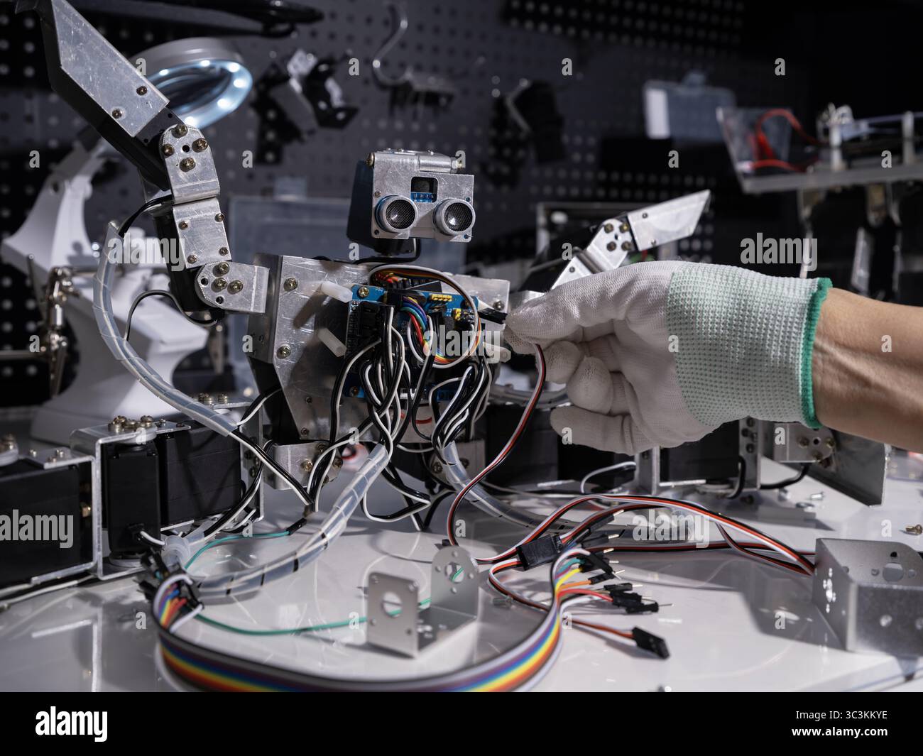 Test the robot on the workbench Stock Photo