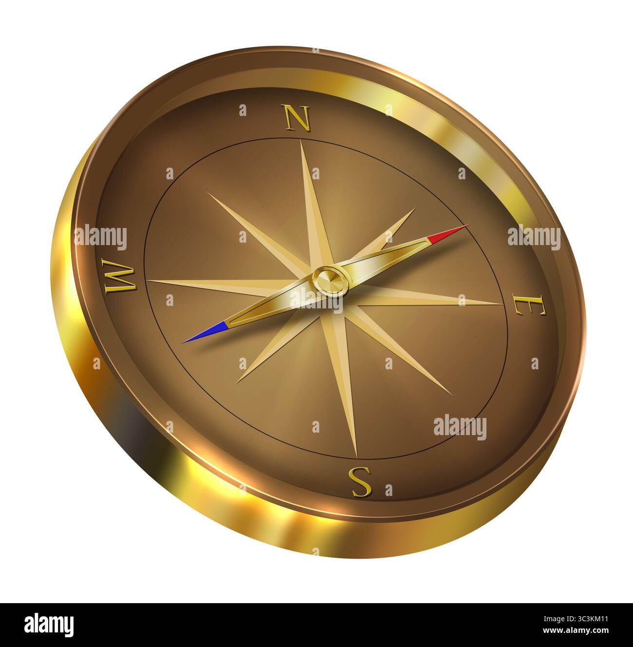 Bronze compass isolated on white background Stock Photo