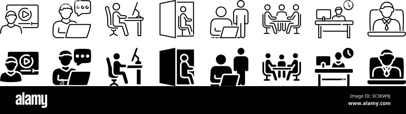 Workplace and collaboration icon set. Linear and silhouette style Stock ...