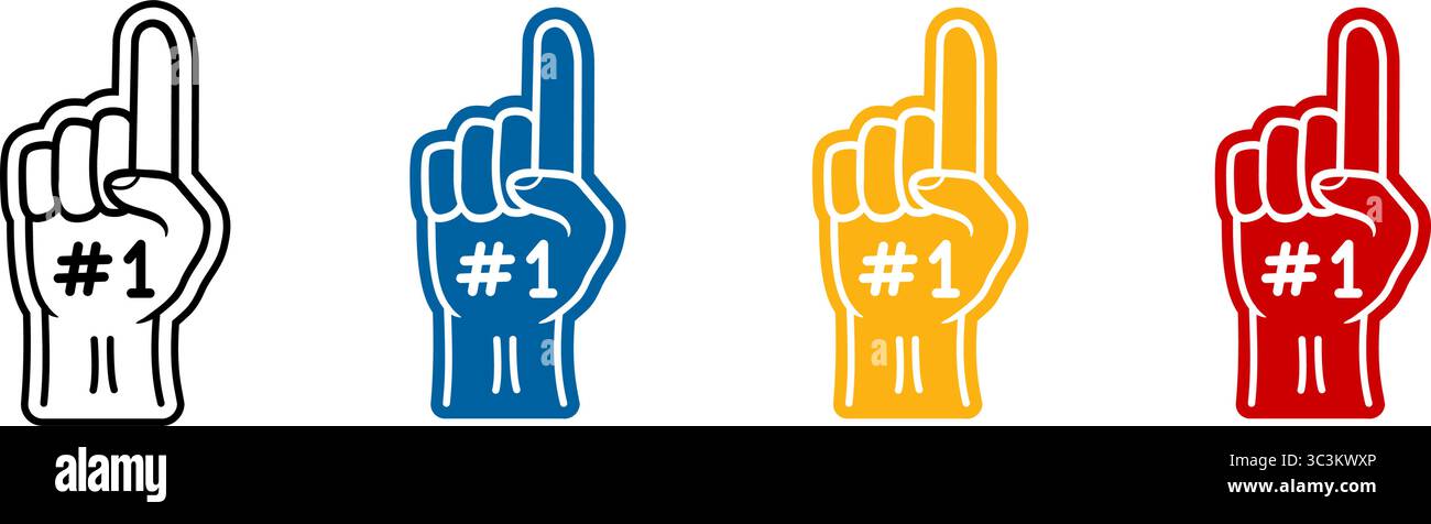 Foam fingers with hands set. Linear and flat style. Stock Vector