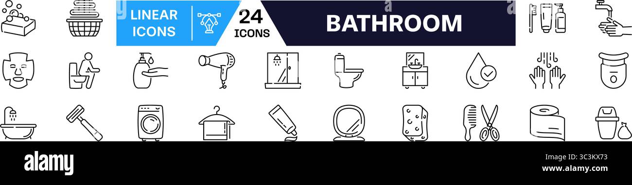 Bathroom icon set. Linear style. Stock Vector