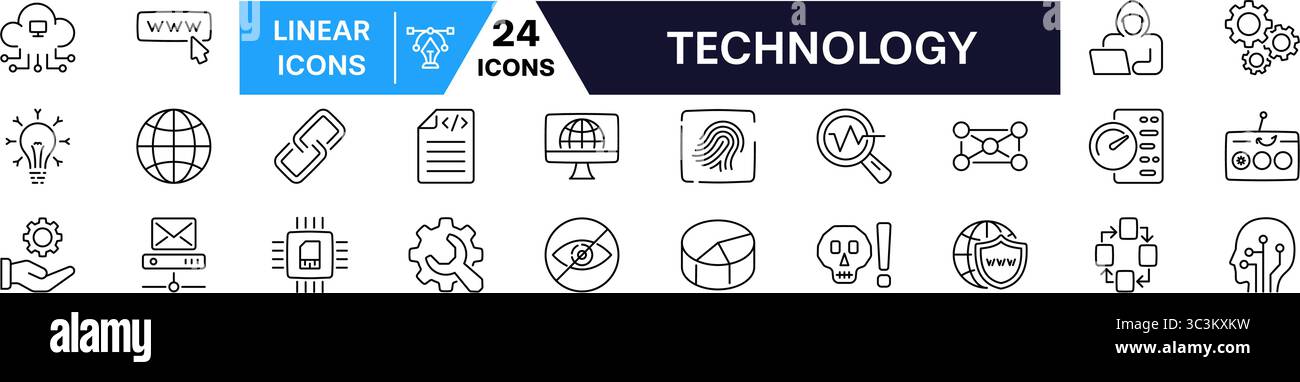 Technology Icons set. Technology linear symbol. Stock Vector