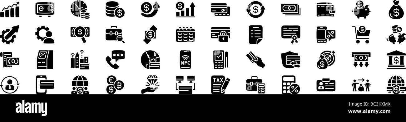 Finance and banking icon set. Silhouette style. Stock Vector