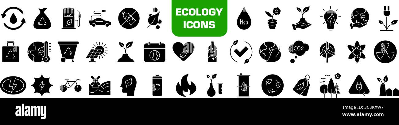 Ecology icon set. Environment symbol. Silhouette style. Stock Vector