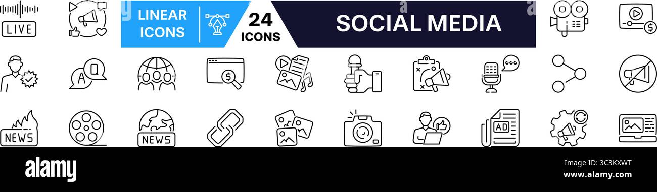 Social media icon. Communication icon set. Linear style. Stock Vector