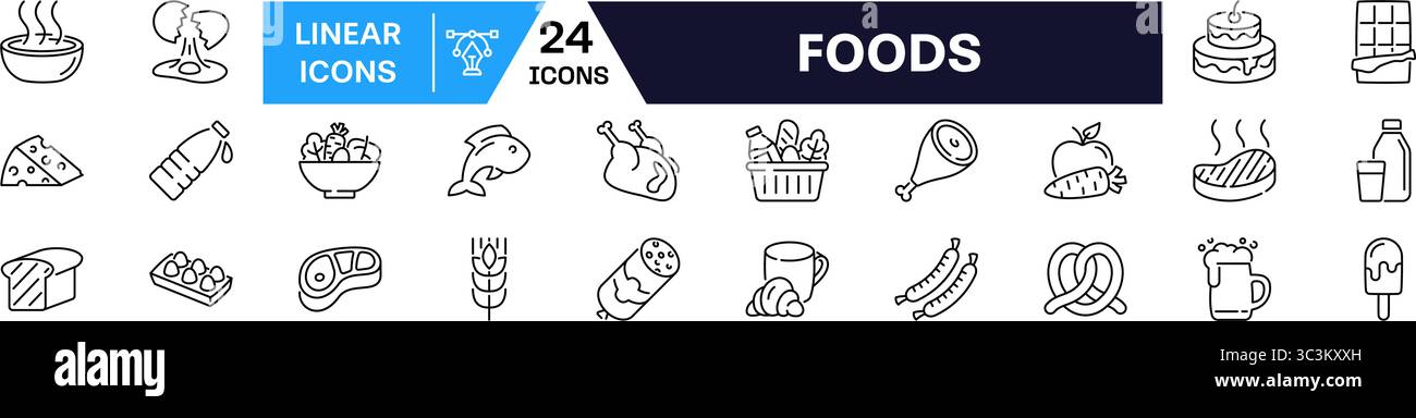 Foods icon set. Linear style. Stock Vector