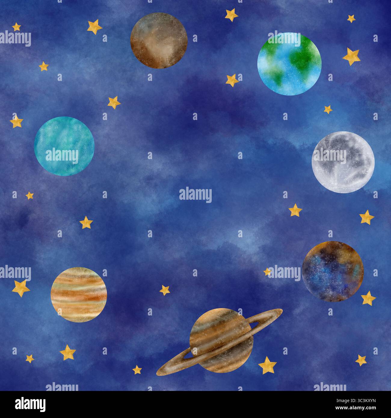 Square frame with planets Solar system Mercury, Earth, Moon, Jupiter ...