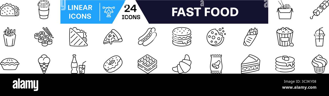 Foods icon set. Linear style. Stock Vector