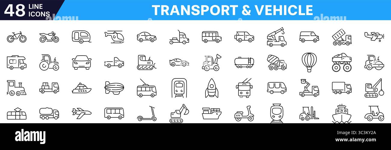 Transport and vehicle icon set. Linear style Stock Vector Image & Art ...