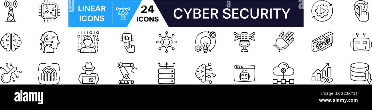 Cyber security icon set. Technology linear icon. Stock Vector
