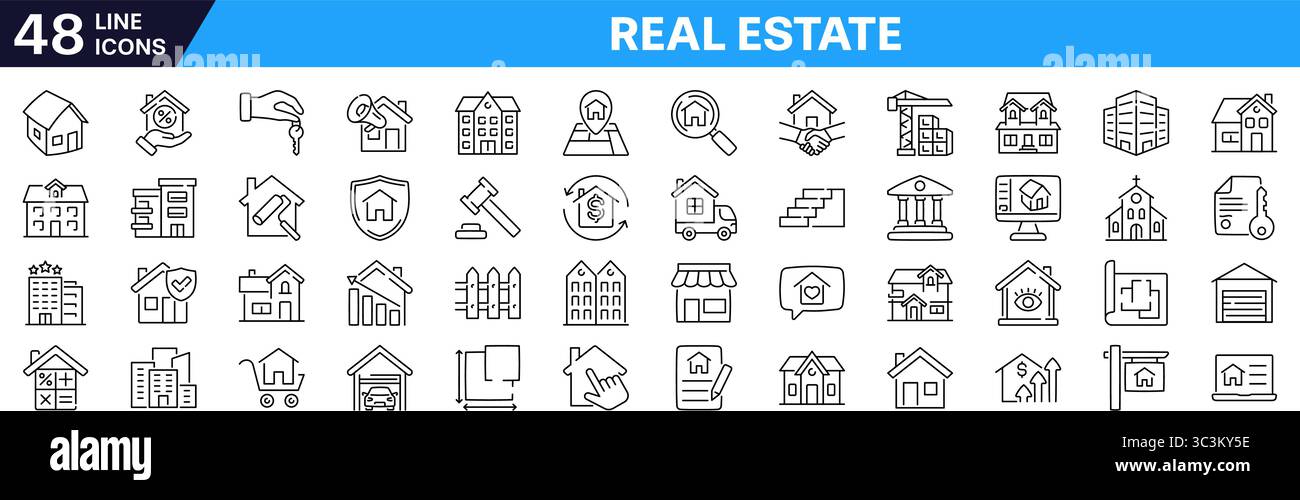 Real estate icon set. Building symbol. Linear style. Stock Vector