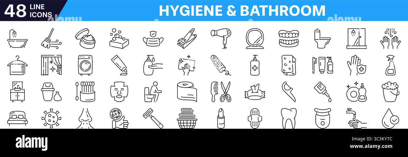 Hygiene icon set. Bathroom symbol. Linear icon. Stock Vector