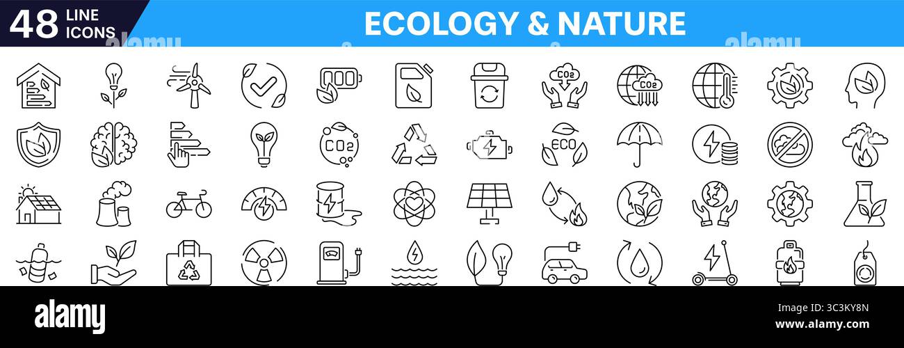 Ecology and nature icon set. Editable stroke. Linear style. Stock Vector