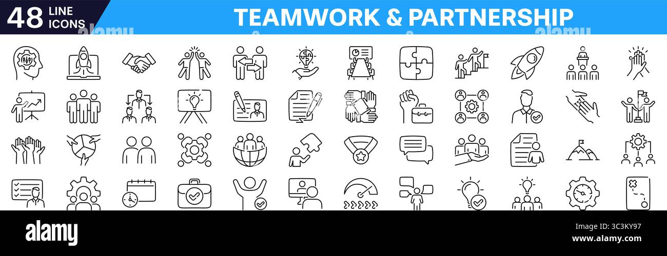 Teamwork icon set. Management symbol. Linear icon Stock Vector Image ...