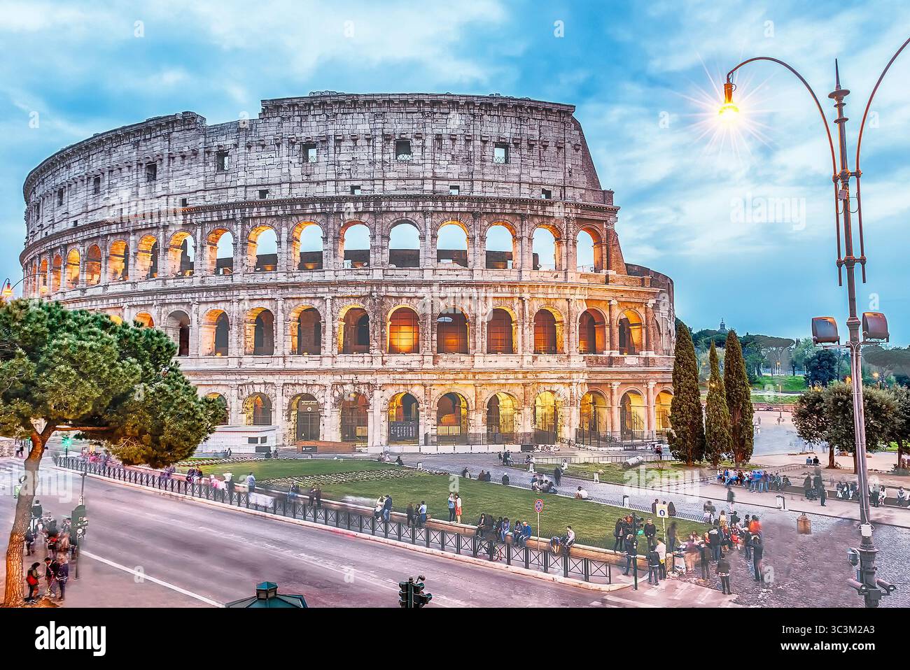 View over the iconic Flavian Amphitheatre, aka Colosseum in Rome, Italy ...