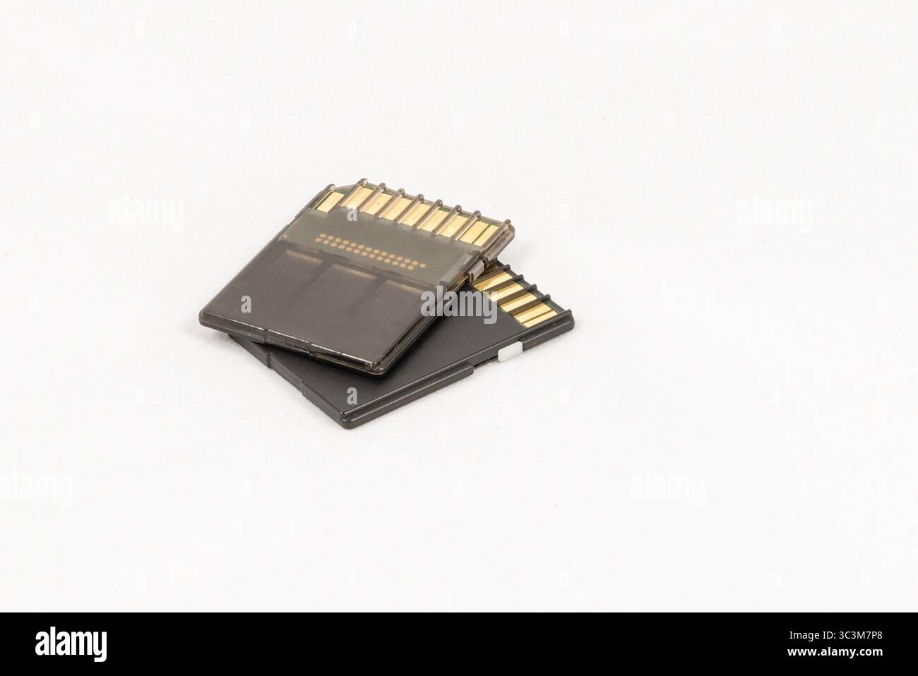 Black unbranded memory SD cards, isolated on white background Stock Photo