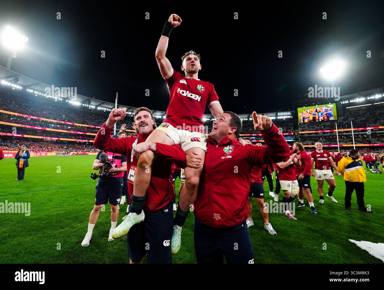 Hugo Keenan of the British and Irish Lions celebrates a series victory ...