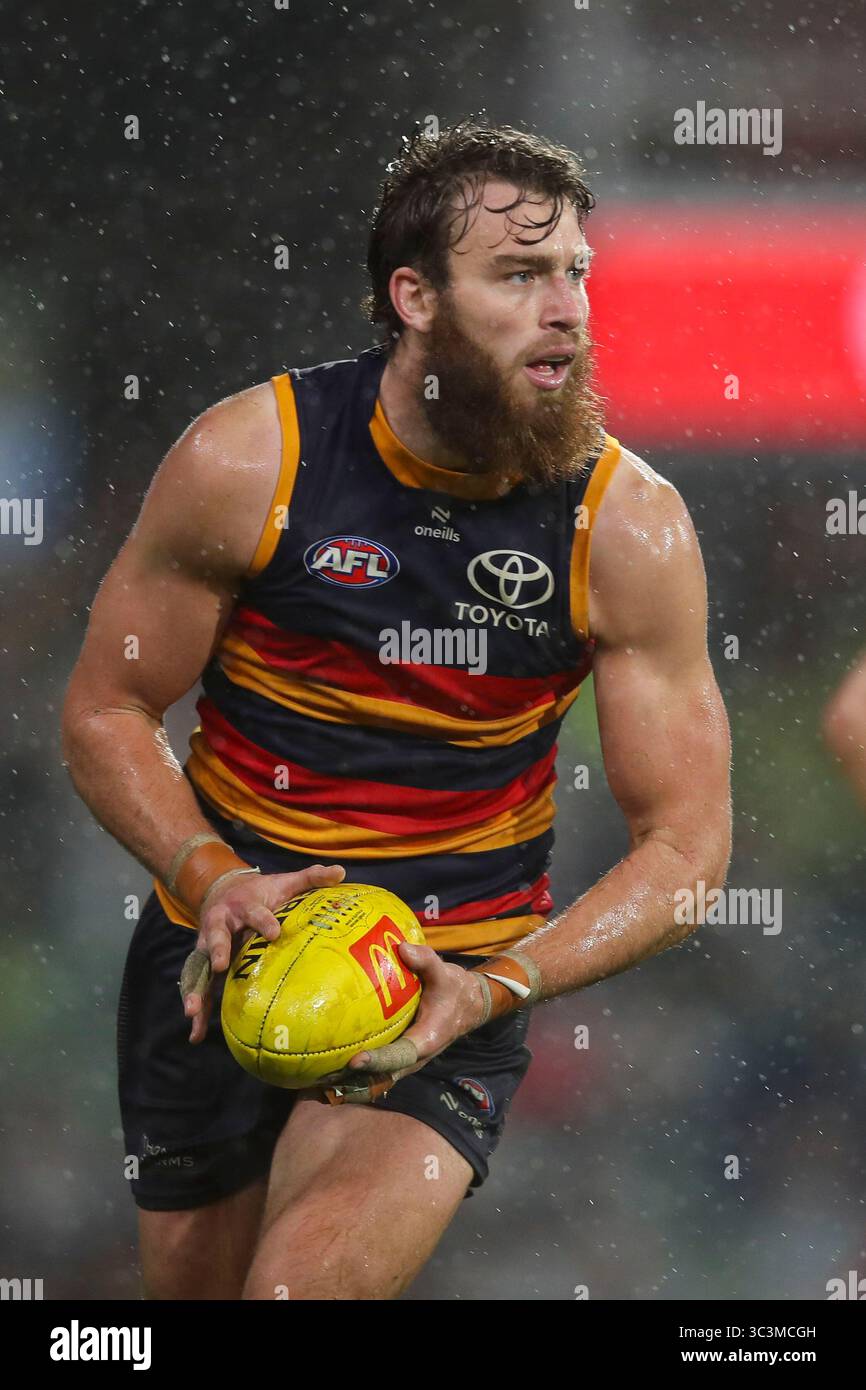 Riley Thilthorpe of the Crows during the AFL Round 20 match between the ...