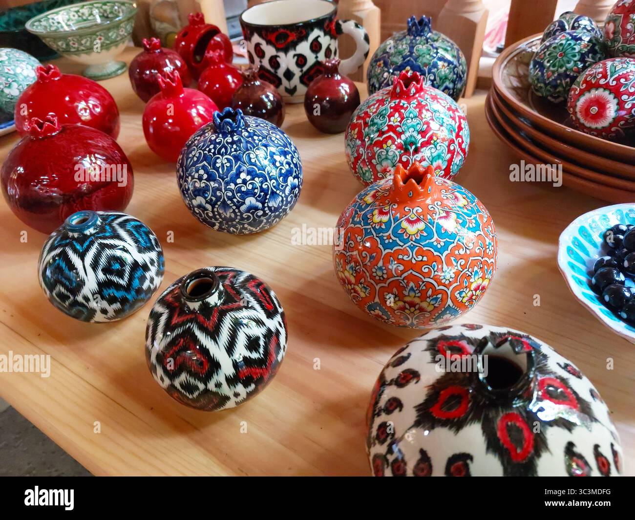 Decorative ceramic pomegranates. Rishtan. Uzbekistan Stock Photo