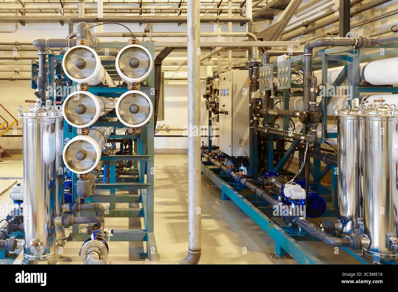 Modern industrial reverse osmosis water purification system inside a ...