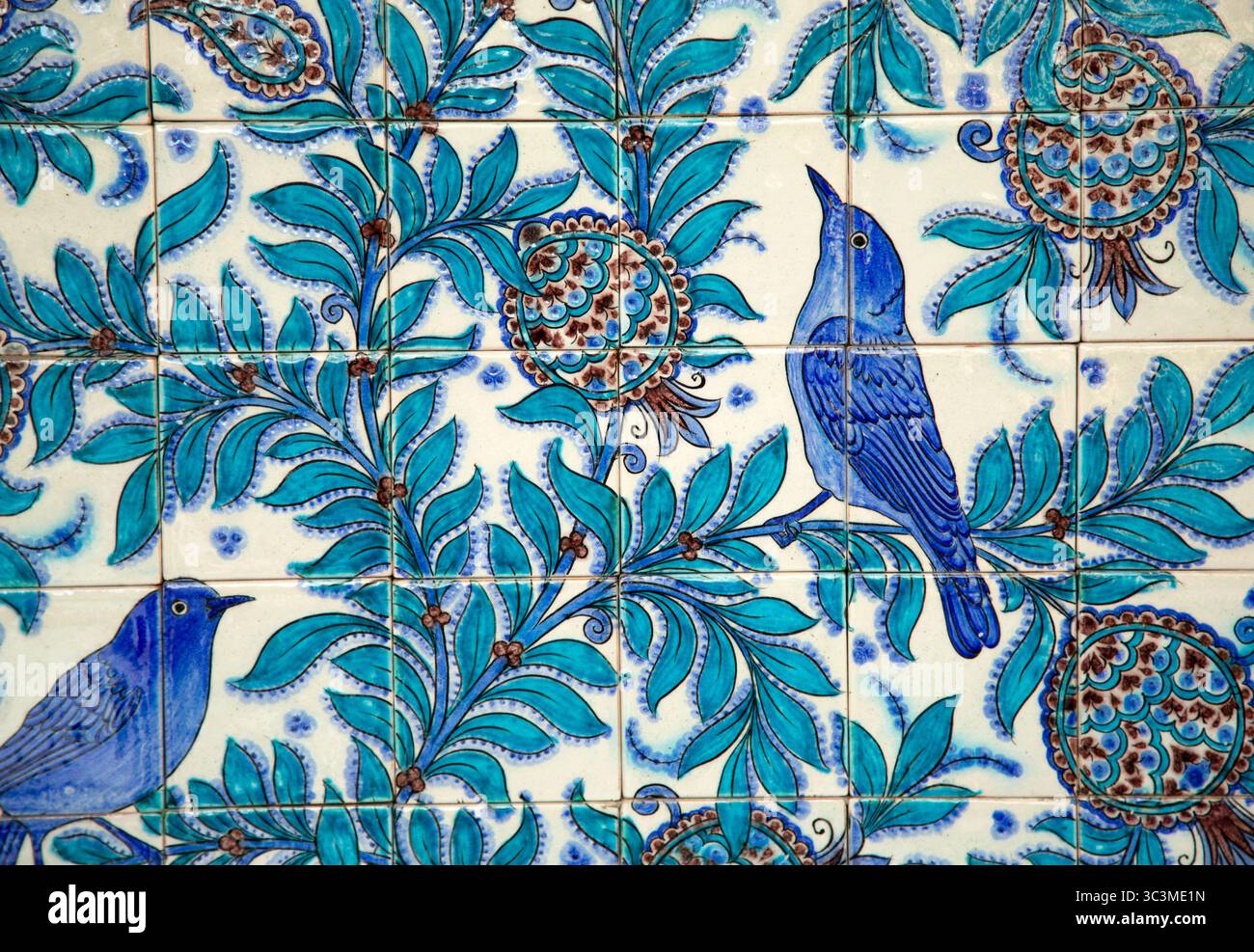 Ceramic pattern tiles for the wall. Rishtan, Uzbekistan. Stock Photo