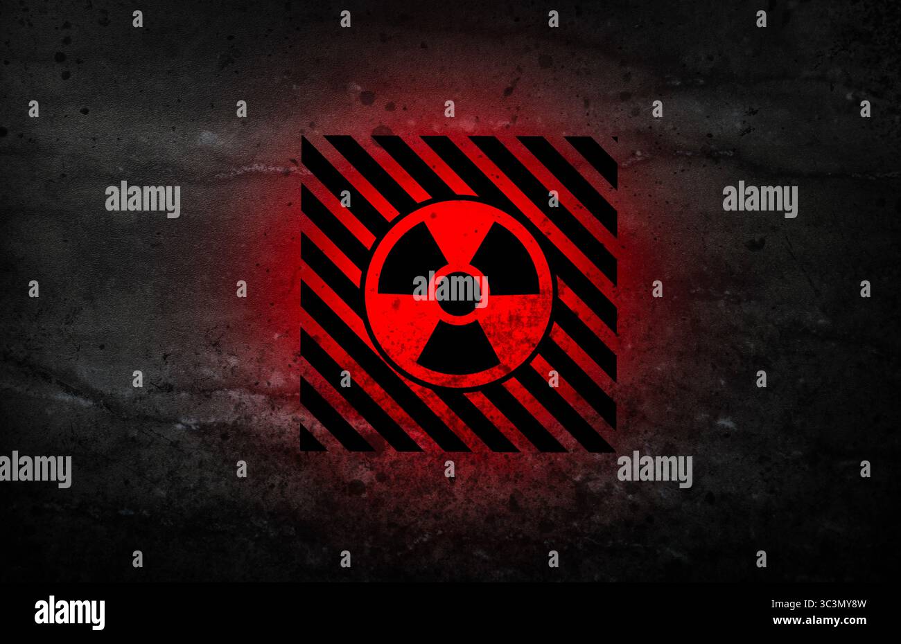 Radioactive sign on black stone surface. Radiological pollution Stock Photo