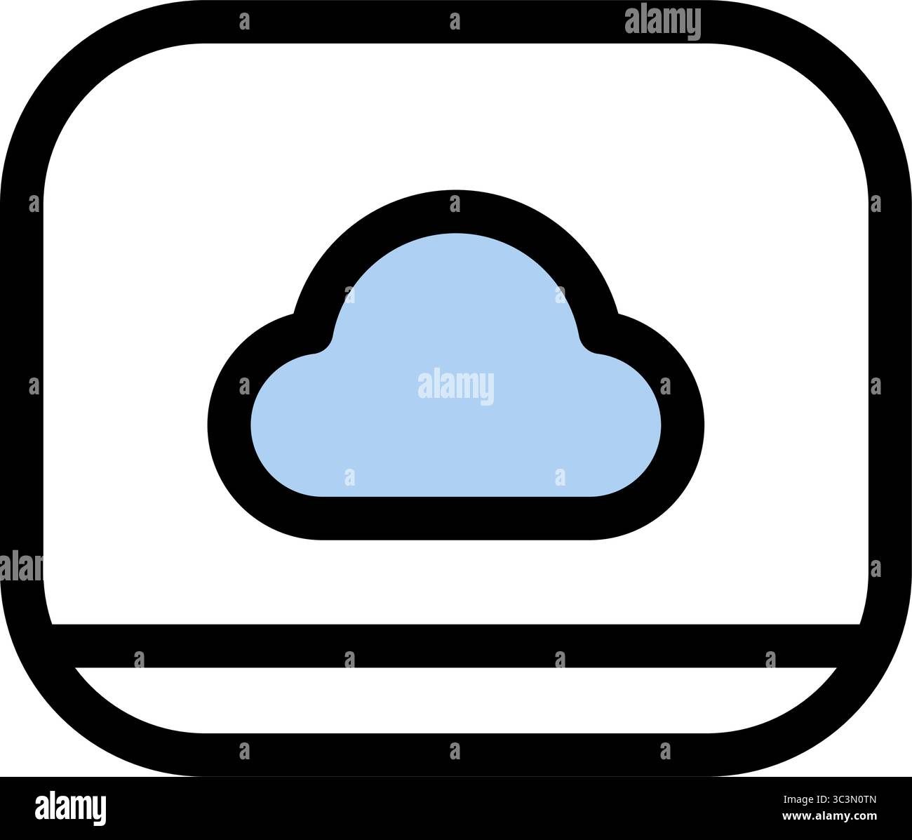 A cloud storage icon is displayed in a rounded square outline, symbolizing digital data saving and backup. Stock Vector