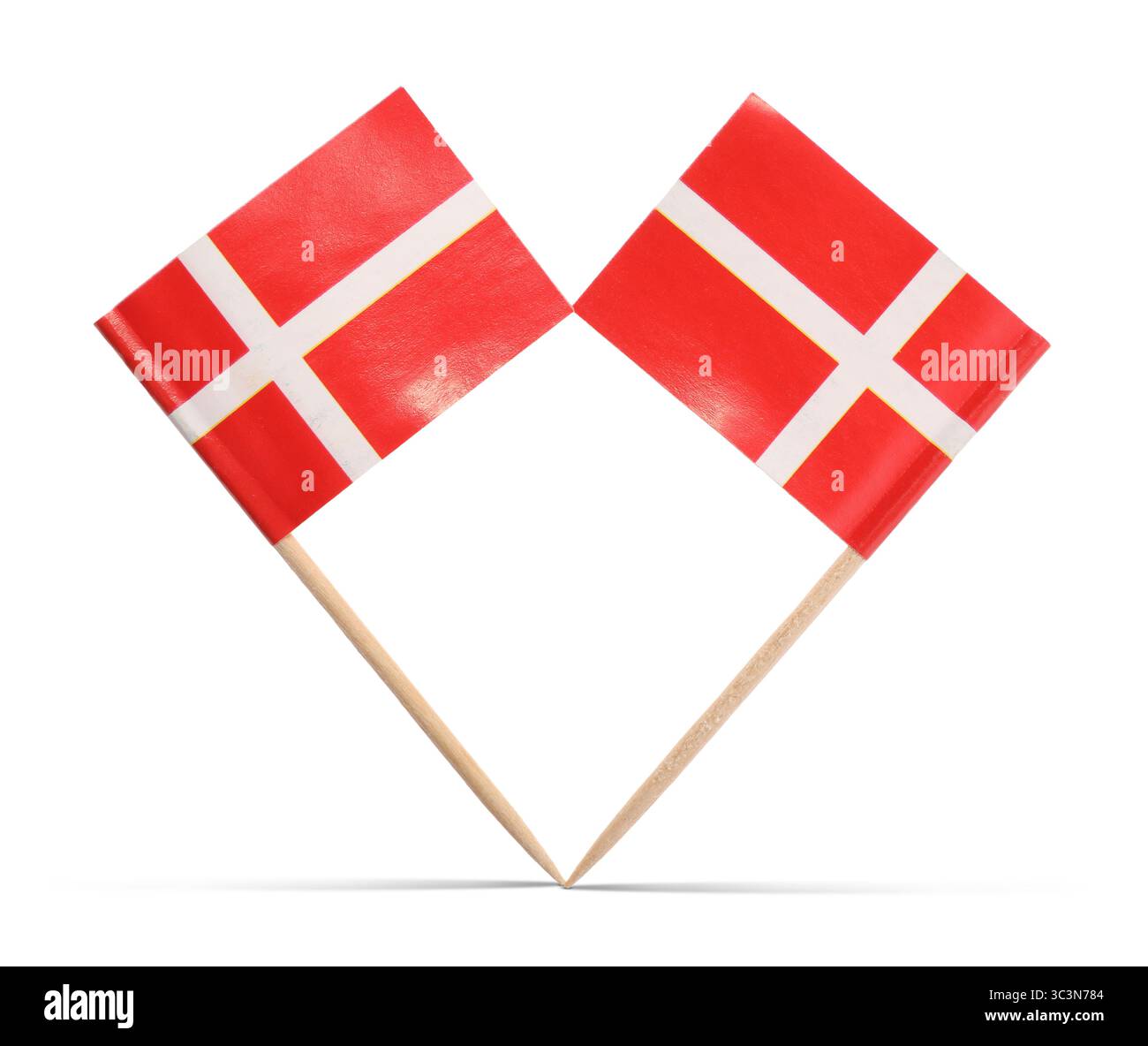 Small paper flags of Denmark on white background Stock Photo - Alamy