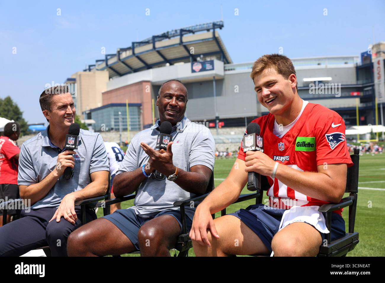 Lewis Maye New England Patriots quarterback Drake Maye is interviewed by the NFL ...