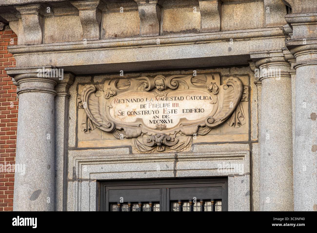 Building Date Inscriptions Madrid, Spain. Inscription on the facade of the Palacio de Santa Cruz ...