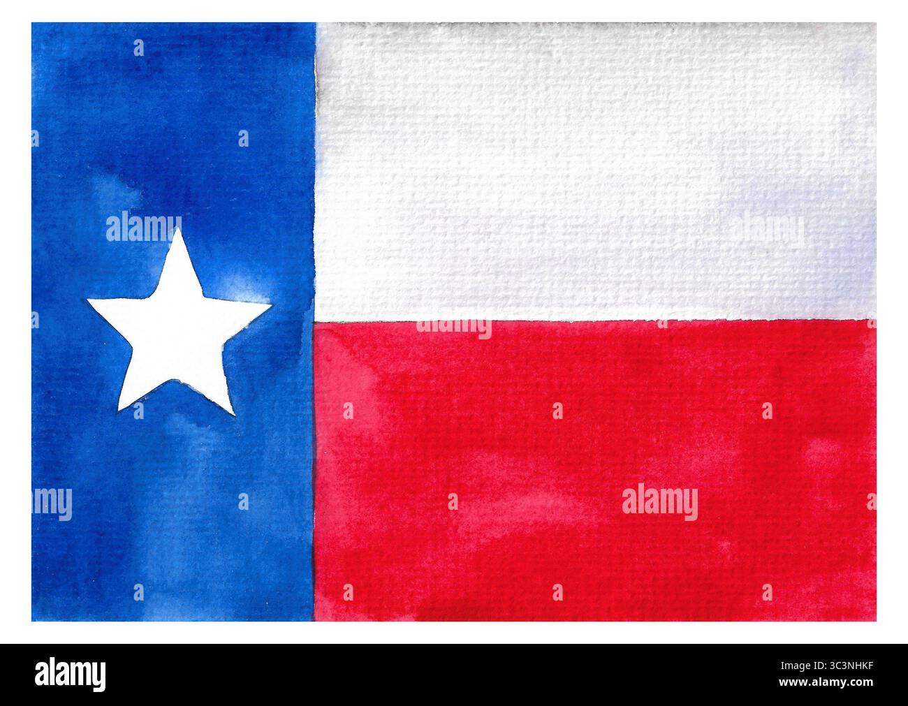 Watercolor illustration of the Texas flag. Colors: blue, red and white ...