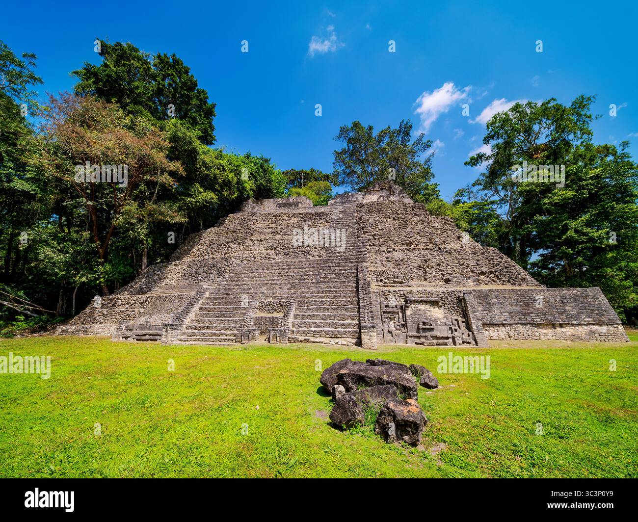 Mayan Ruins at Plaza A, Caracol Archaeological Site, Cayo District, Belize Stock Photo