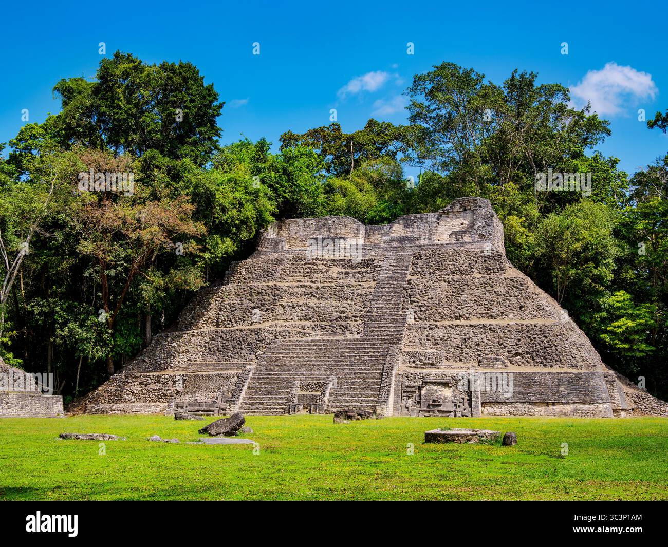 Mayan Ruins at Plaza A, Caracol Archaeological Site, Cayo District, Belize Stock Photo