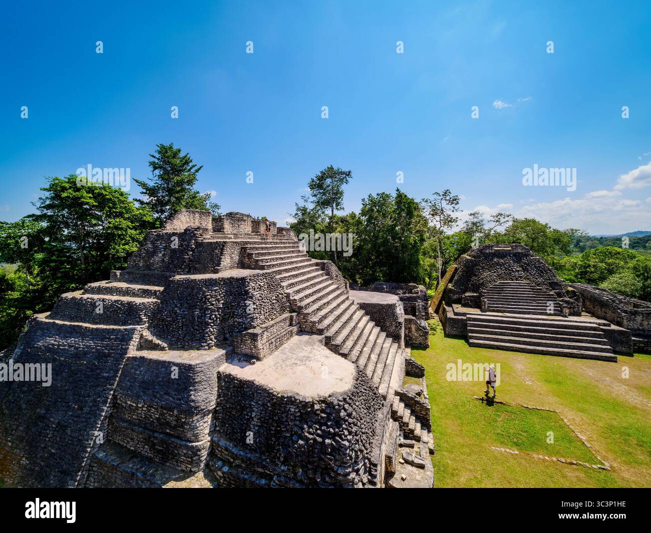 Temples at the top of Caana, Caracol Archaeological Site, Cayo District, Belize Stock Photo