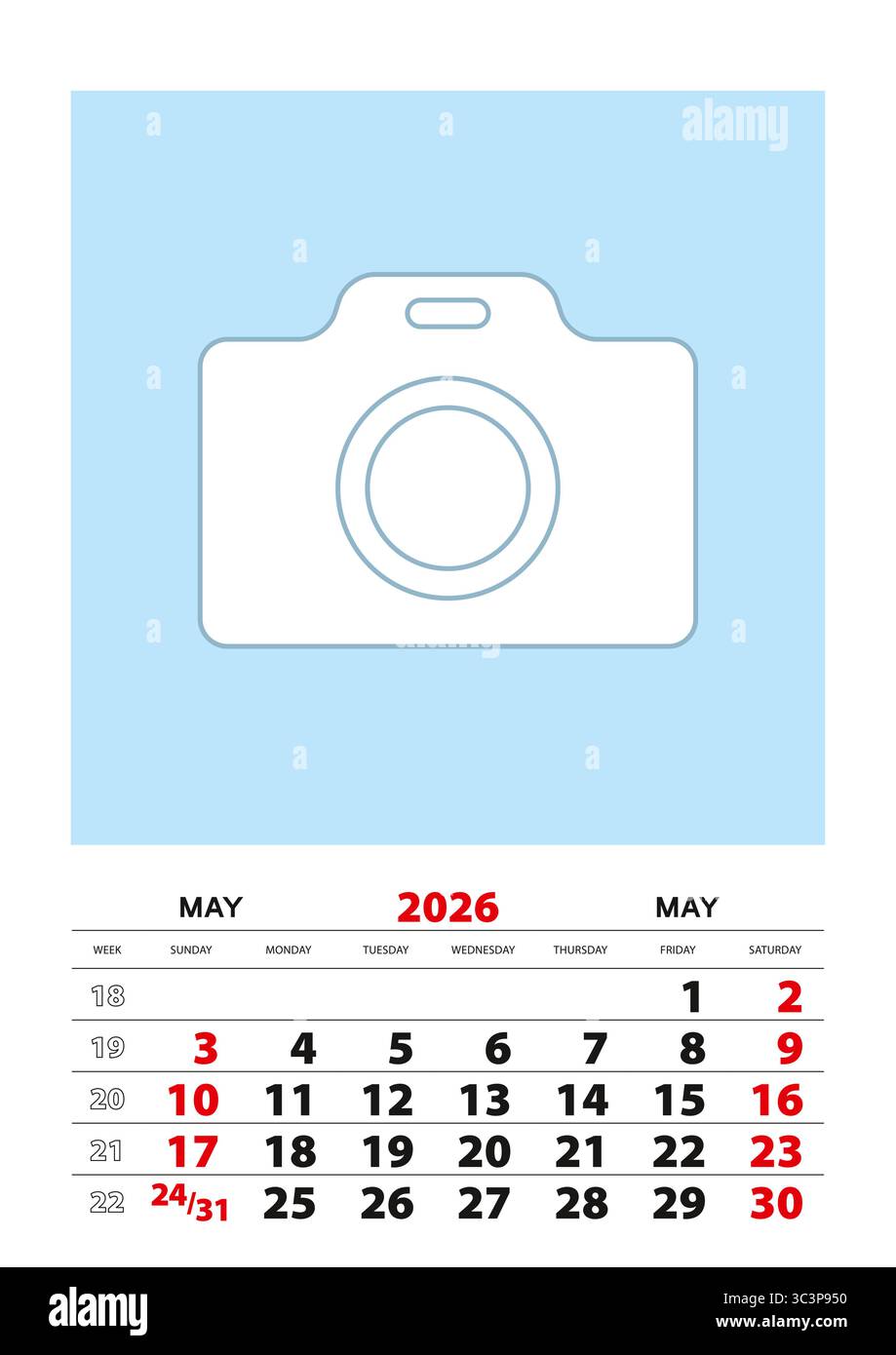 May 2026 calendar planner A3 size with place for your photo. Vector ...