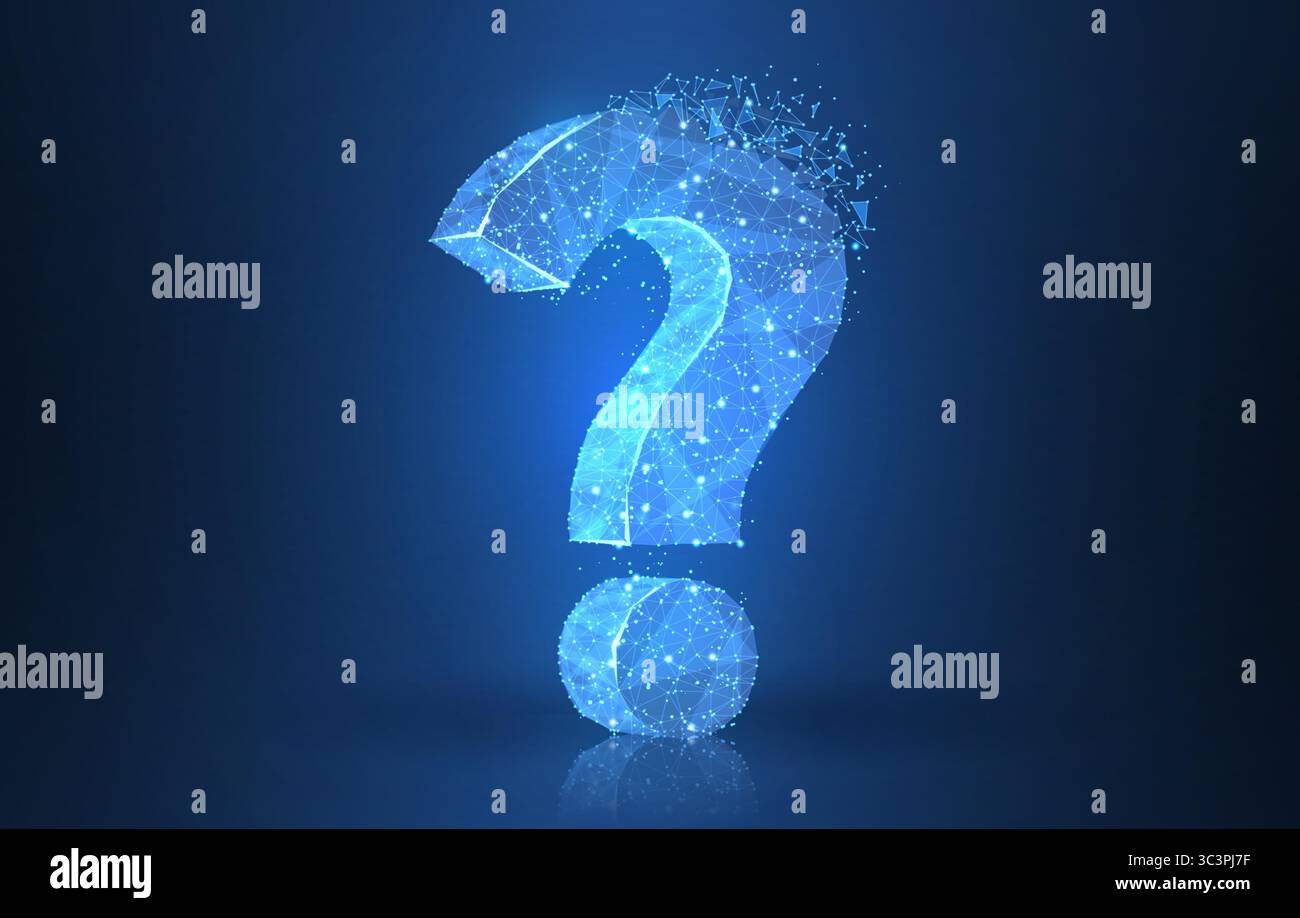 Question mark. Low poly wireframe mesh looks like constellation. Illustration or background Stock Vector