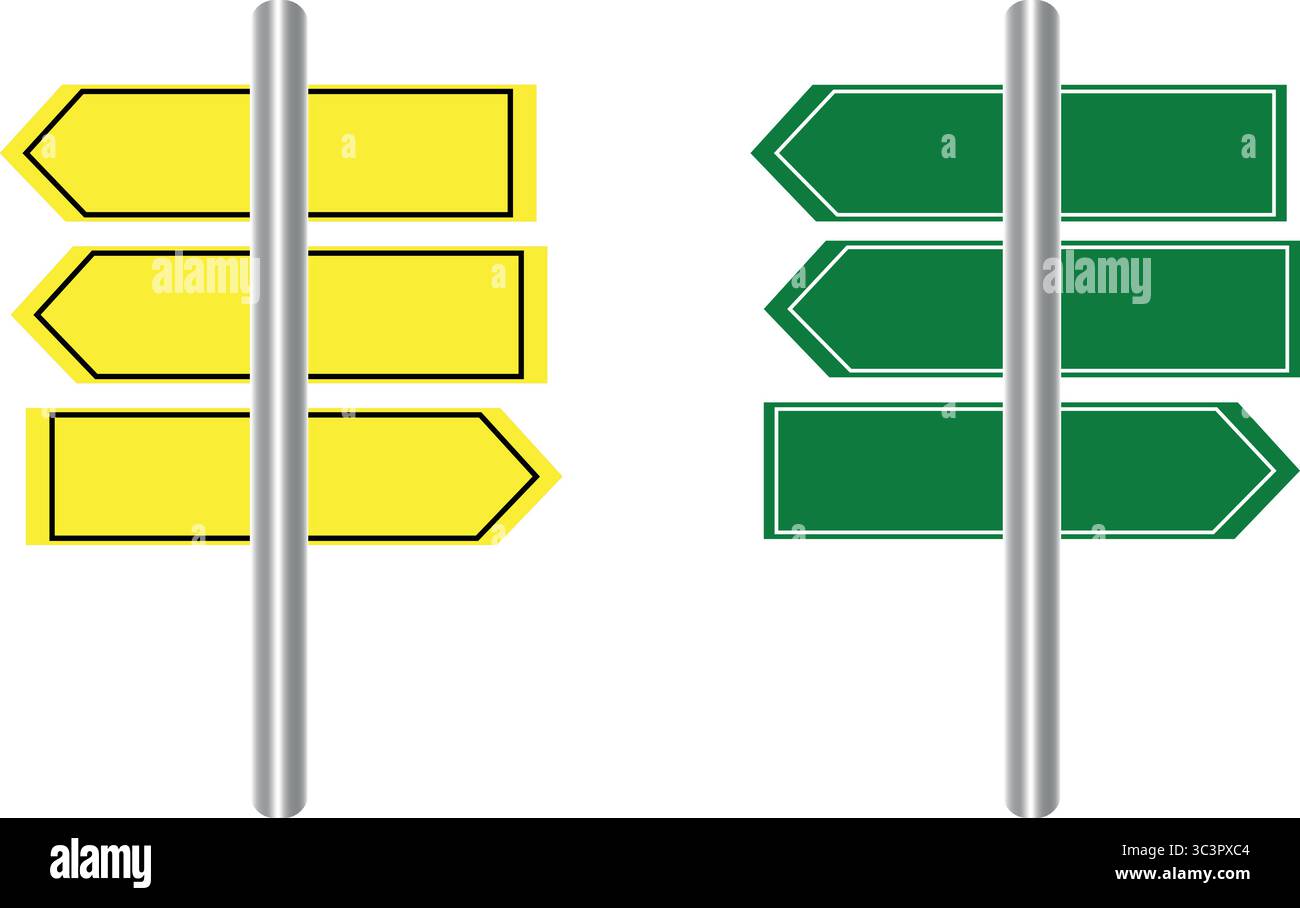 Directional signs pointing toward choices, decisions, and opportunities for modern projects Stock Vector