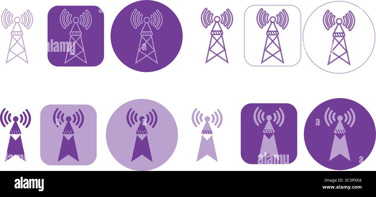 Set of modern communication tower icons, perfect for technology, digital and wireless designs Stock Vector